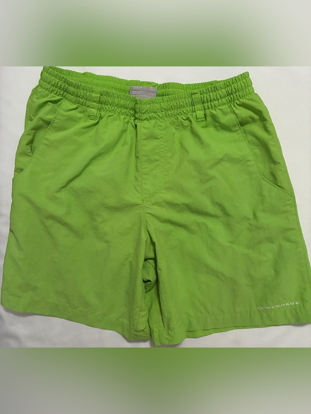 Columbia Boys Large 14-16 PFG Omni-Shade Mesh Lined Swim Trunks Lime Green